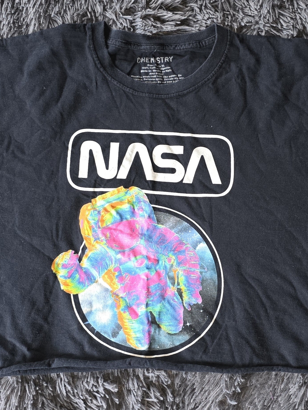 Chemistry Black Tee with Neon Tie-Dye Astronaut Graphic